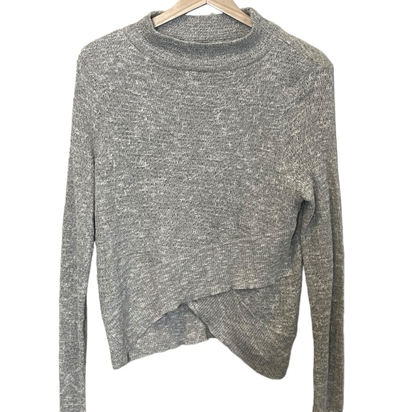 Free People Linen Boho Wrap Crossover Long Sleeve Sweater Top Size S Gray - Picture 4 of 10